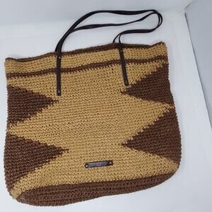 Lucky Brand Large  Woven tote bag with leather handles Great condition